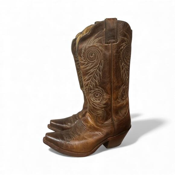 Justin L4332 Brown Damiana Cow Snipped Toe Western Boots Women Sz 7B Embroidered - Picture 1 of 9